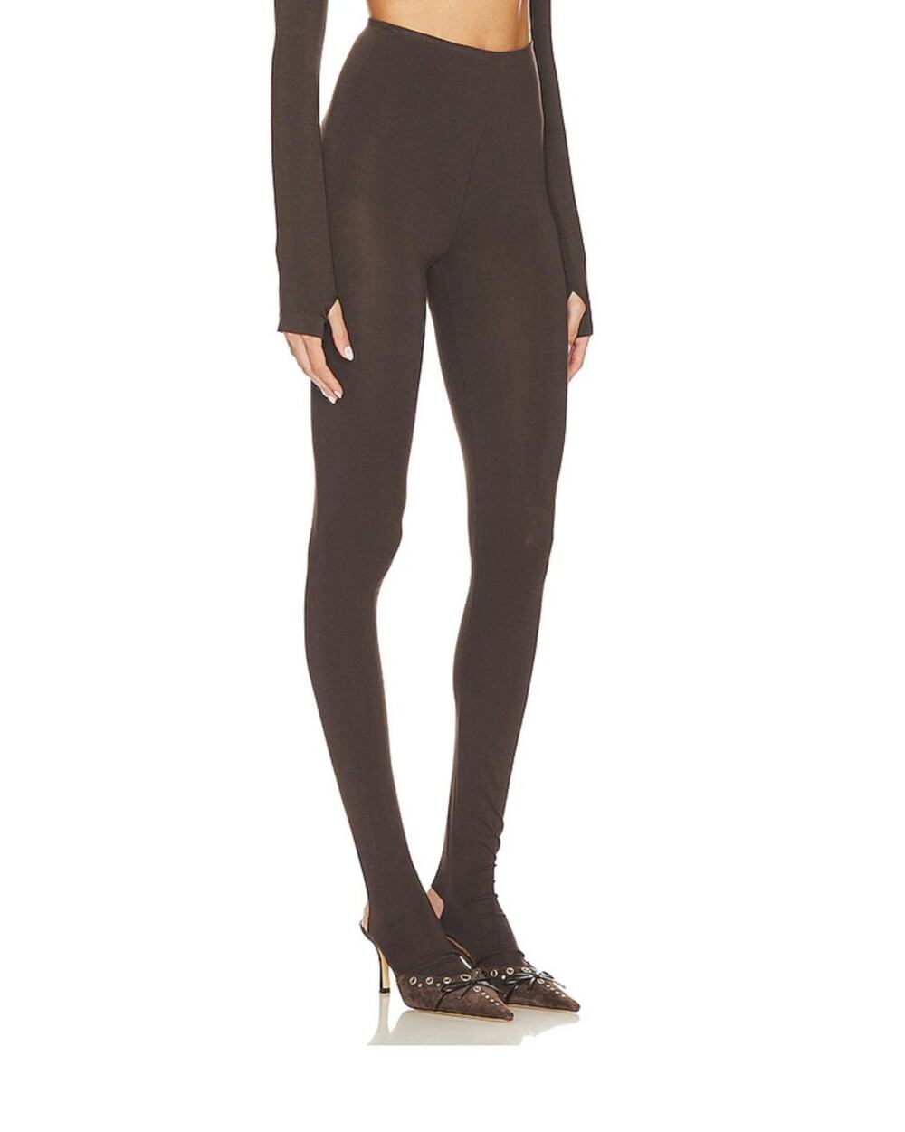 Norma Kamali Legging With Footie Cut Out in Chocolate Size XS
